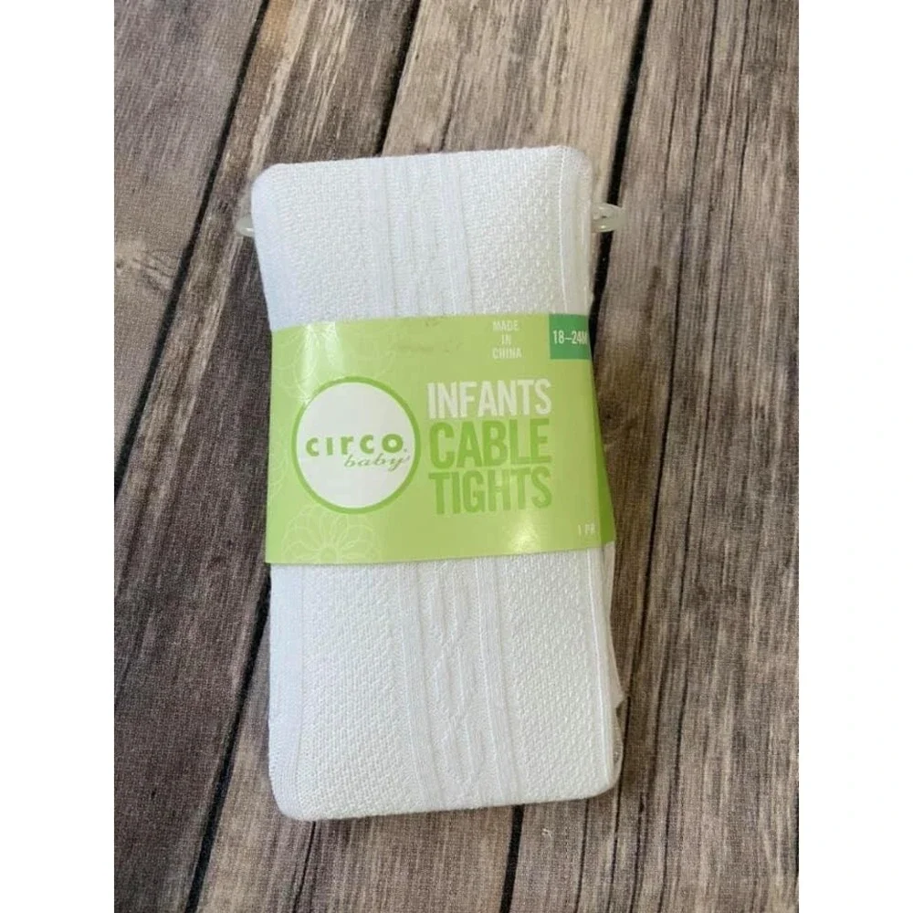 New Circo Cable Knit Sweater Tights Infant Girls 18M 24M White Long Socks Cotton